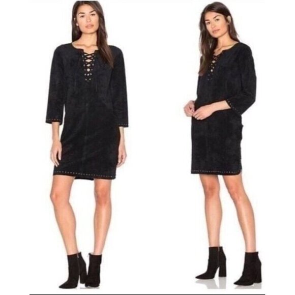Velvet by Graham & Spencer Black Faux Suede Western Raleigh Shift Dress Small - Picture 1 of 13